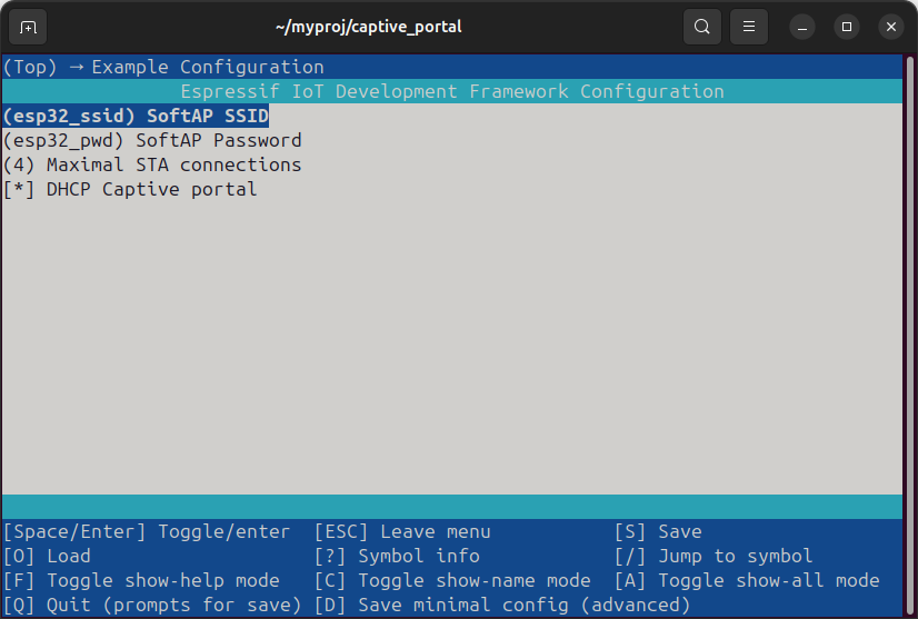 example app Captive Portal menuconfig options