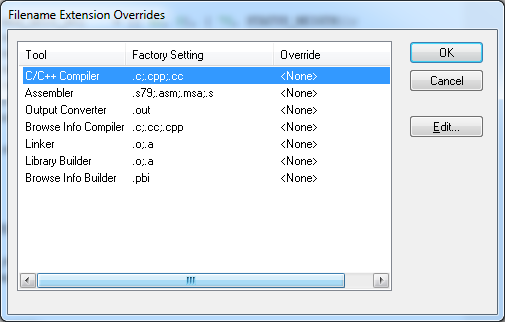 IAR EWB ARM Tools Filename Extensions Edit