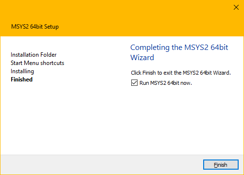 MSYS2 install finish